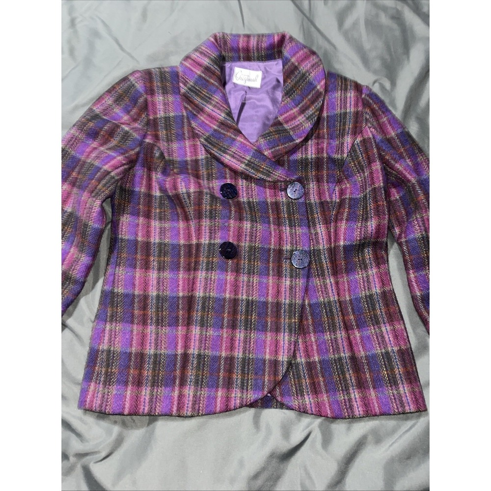 Y2K Enriqueta Original Tweed‎ Plaid Blazer Jacket Women's Double Button See Pics
